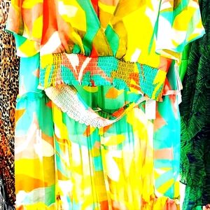 2 PC Multi Color Maxi Skirt & Open Top Outfit